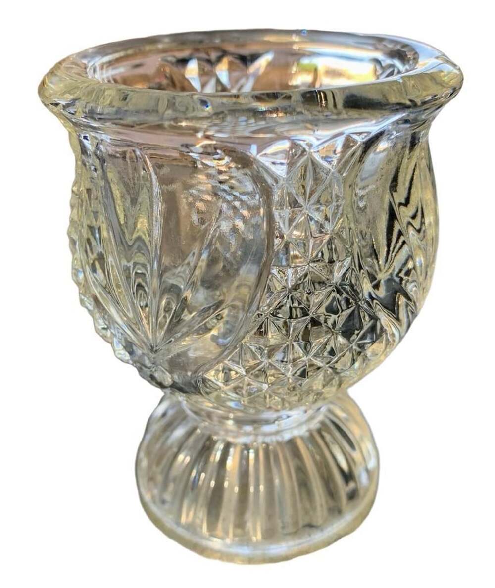 GORGEOUS Vintage Avon Clear Cut Glass Pedestal Candle Holder, Reversible!